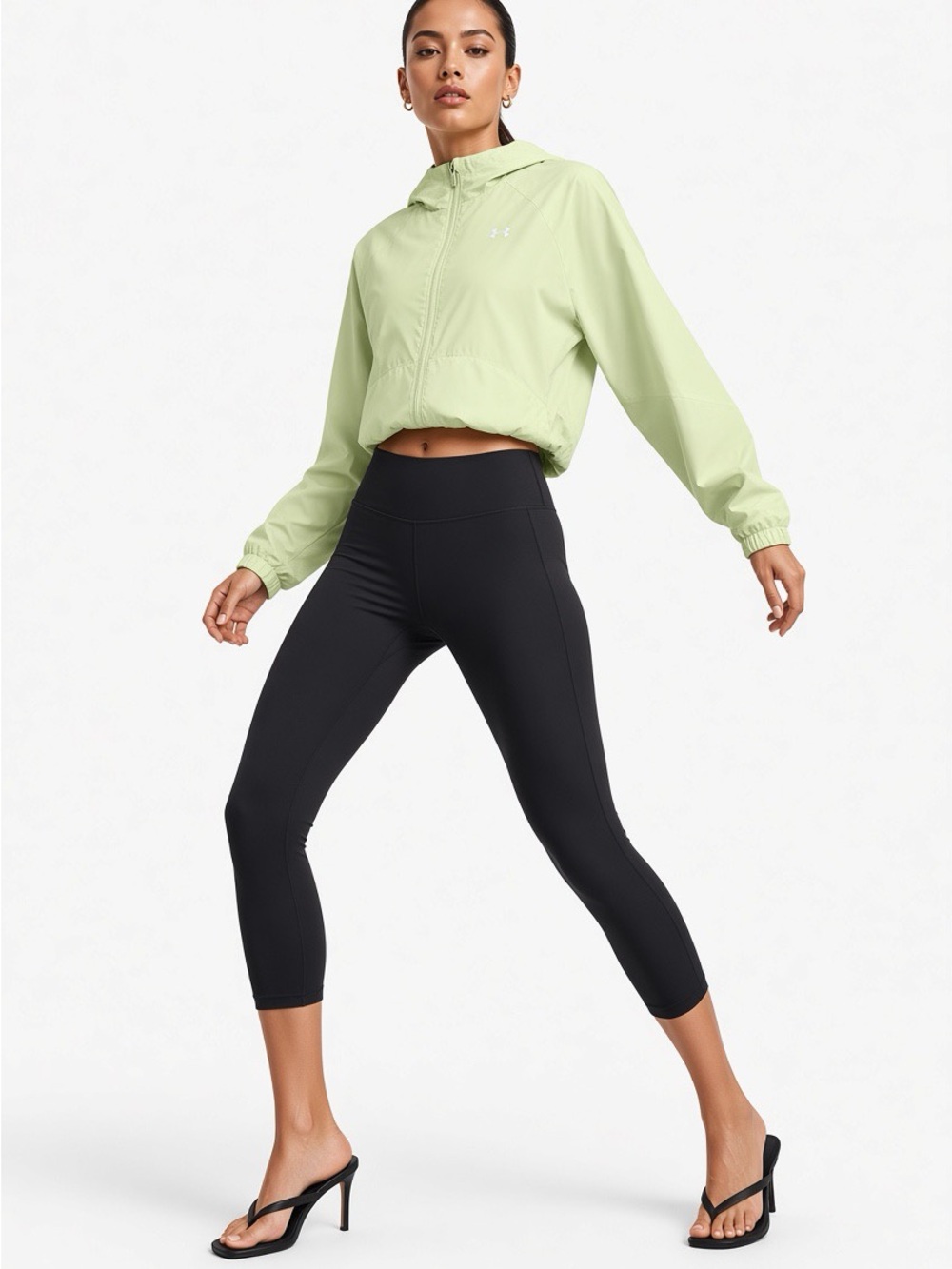 Under Armour Rival Sport Boyfriend Windbreaker Jacket Neon Green Retro Sz XS